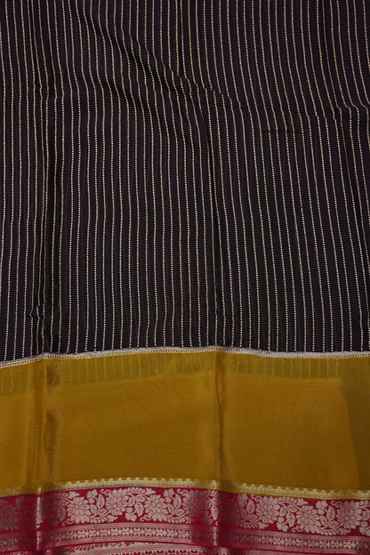 Georgette Crepe Silk Saree in Black with Mustard & Red Borders