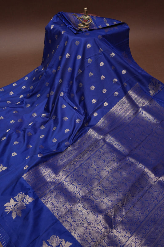 Royal Blue Semi Silk Saree with Turning Border & Rich Brocade Pallu