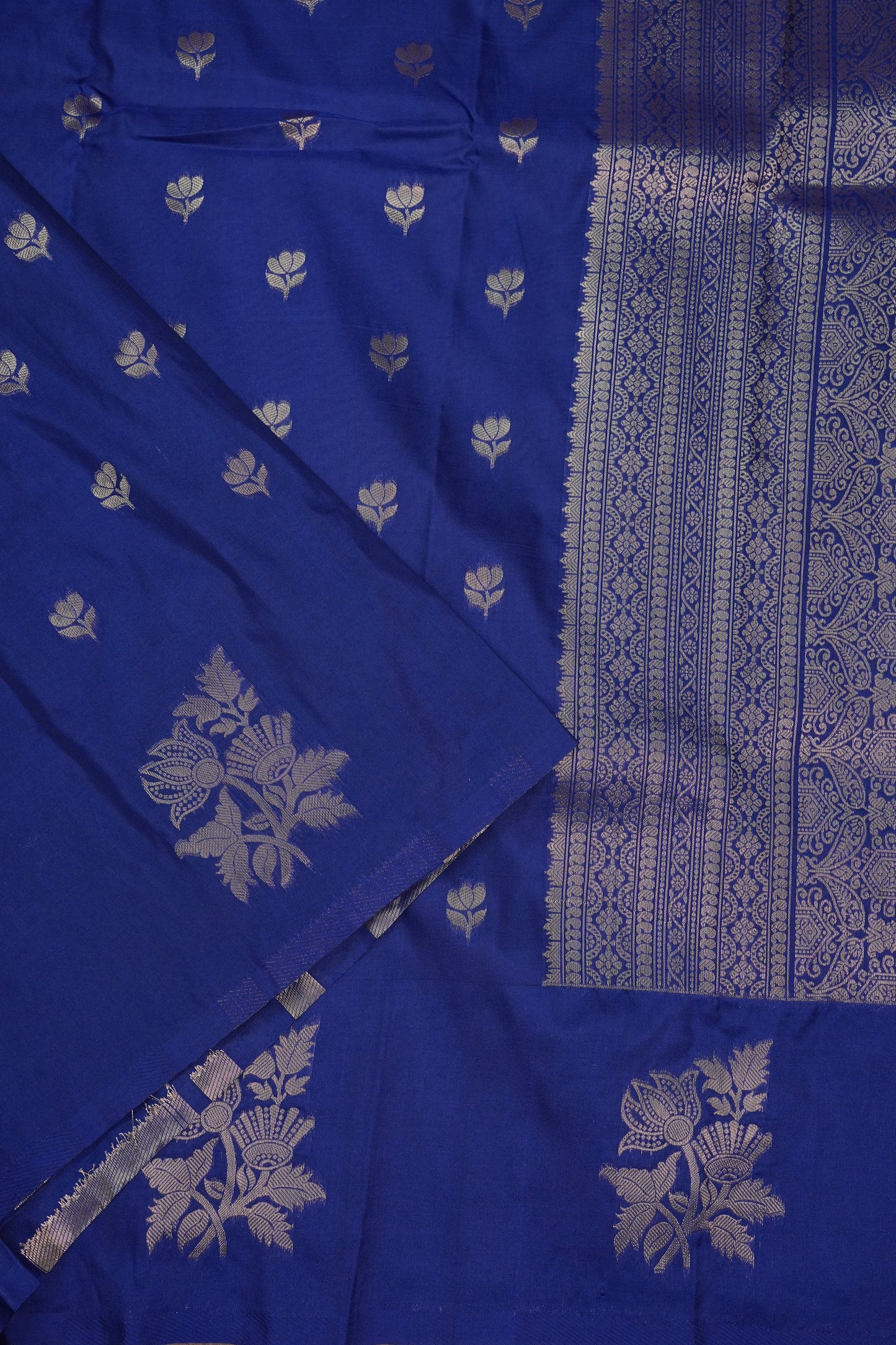 Royal Blue Semi Silk Saree with Turning Border & Rich Brocade Pallu