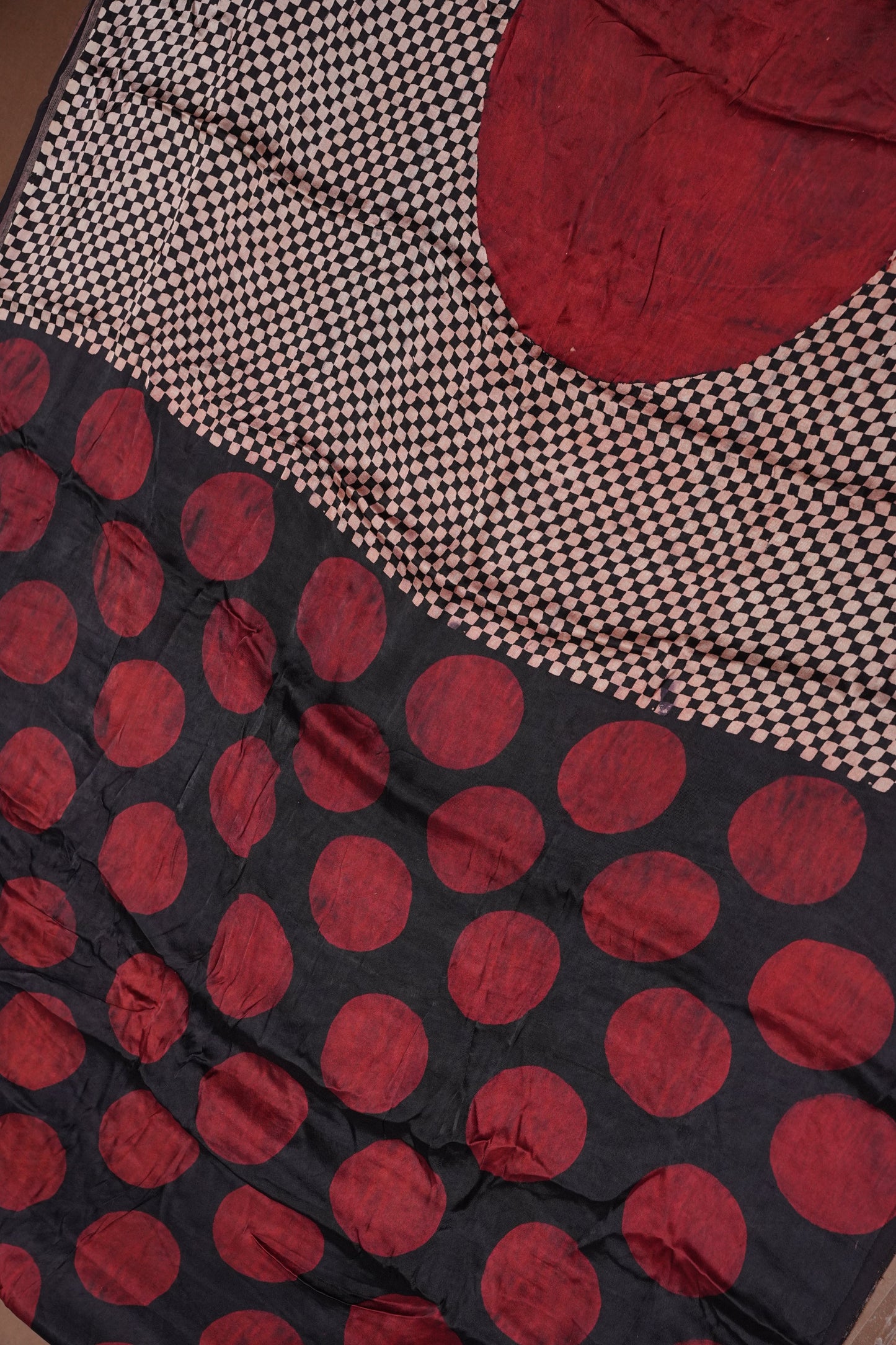 Pure Modal Silk Saree in Geometric Pattern – Black & Red