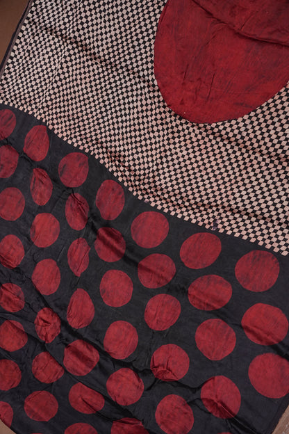 Pure Modal Silk Saree in Geometric Pattern – Black & Red