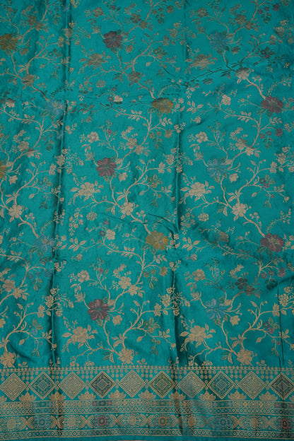 Turquoise Blue Banarasi Satin Silk Saree with Meenakari Floral Zari Weave & Rich Brocade Border