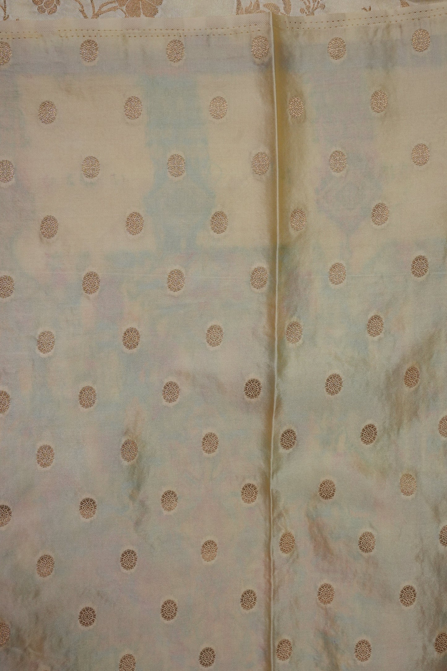 Ivory Banarasi Satin Silk Saree with Meenakari Floral Zari Weave & Heritage Brocade Pallu