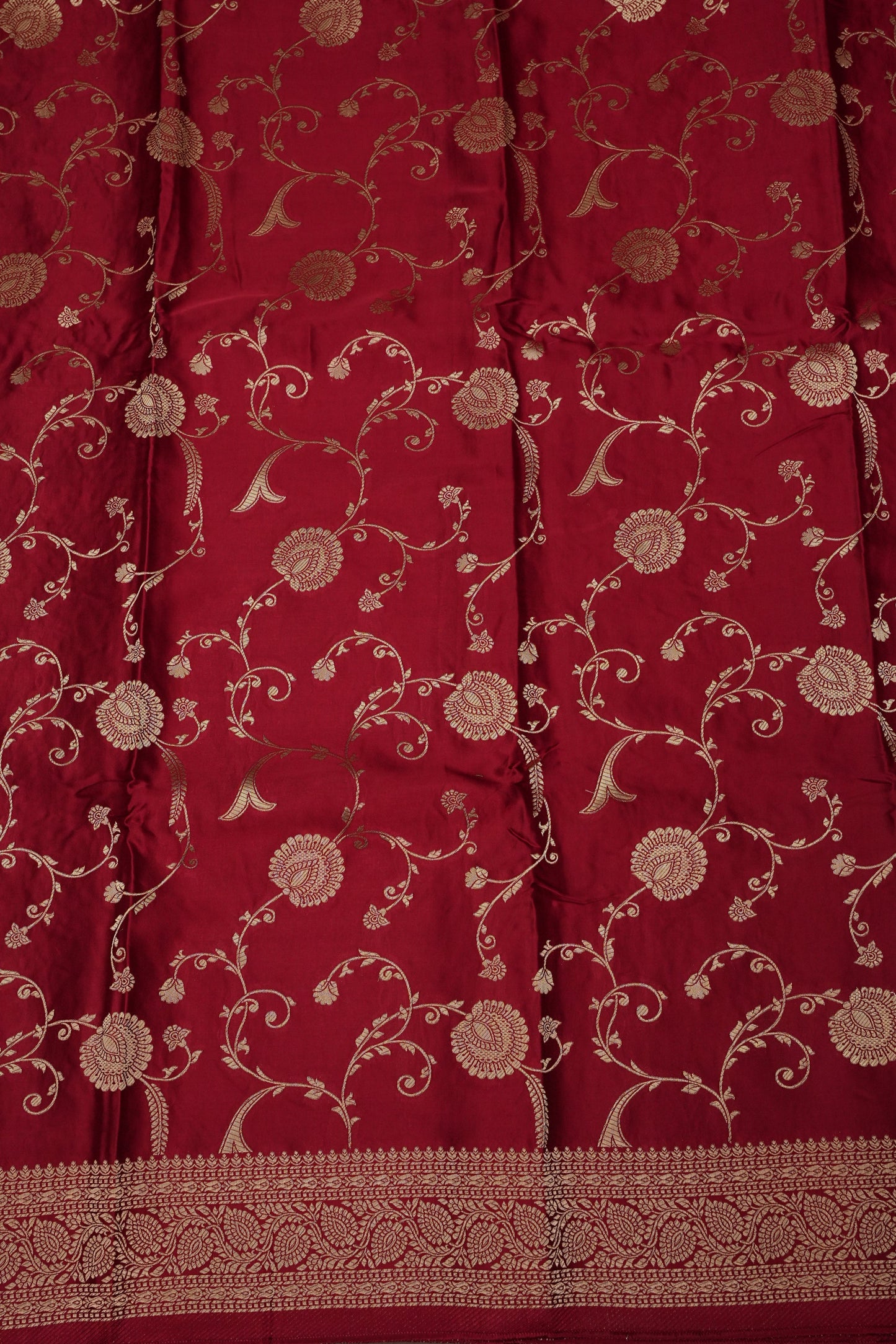 Pure Mashru Silk Saree in Deep Red with Intricate Jaal Weave