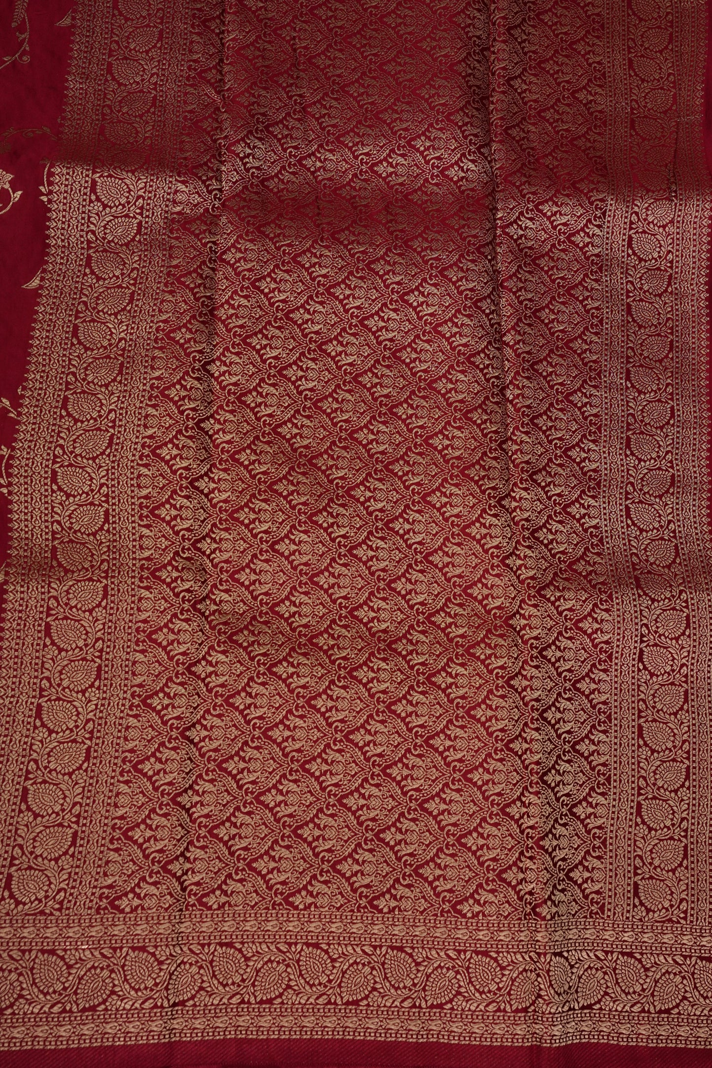Pure Mashru Silk Saree in Deep Red with Intricate Jaal Weave