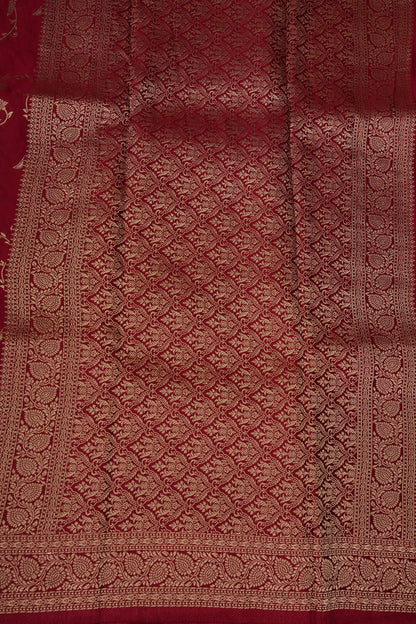 Pure Mashru Silk Saree in Deep Red with Intricate Jaal Weave
