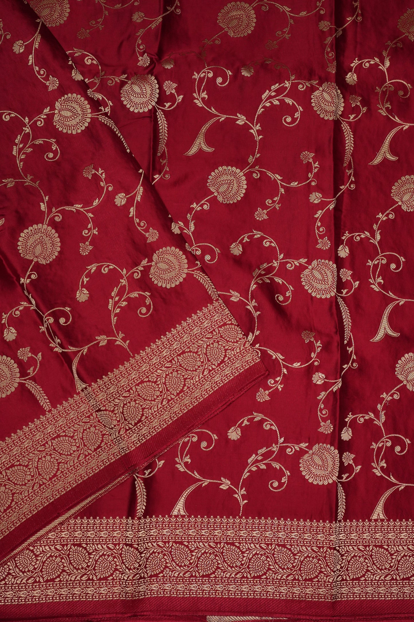 Pure Mashru Silk Saree in Deep Red with Intricate Jaal Weave
