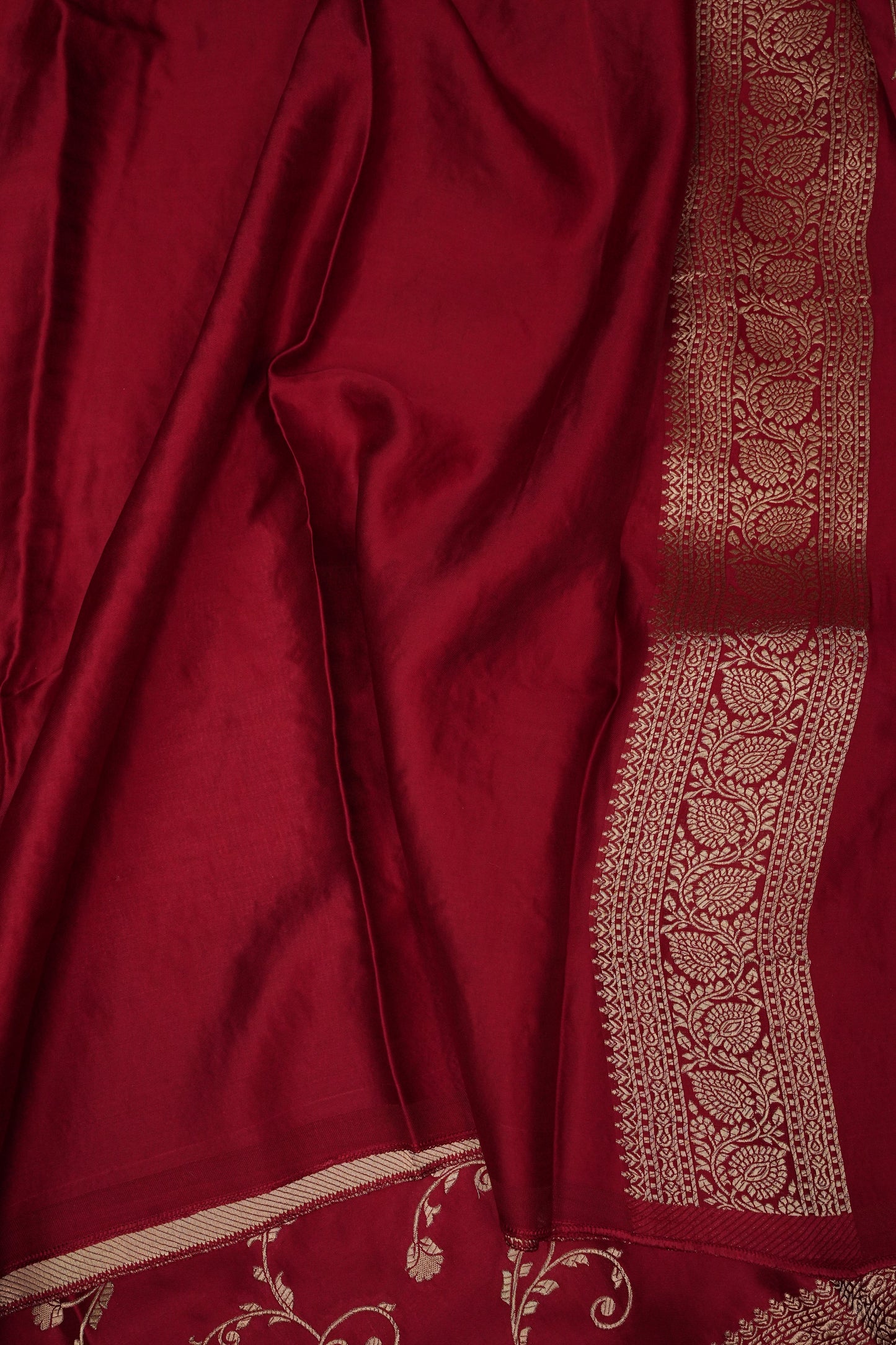 Pure Mashru Silk Saree in Deep Red with Intricate Jaal Weave