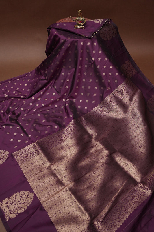 Deep Wine Semi Silk Saree with Turning Border & Rich Brocade Pallu