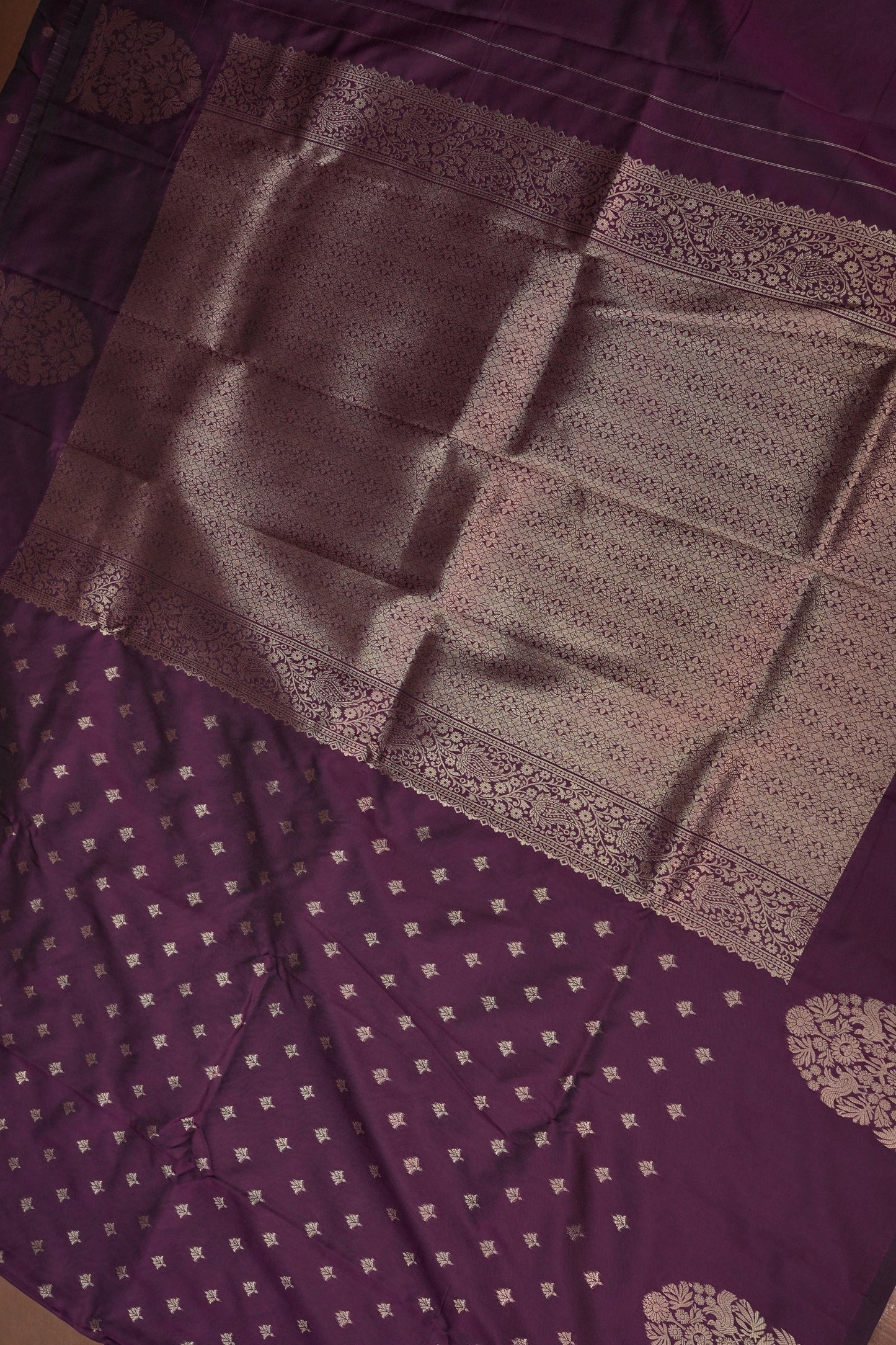 Deep Wine Semi Silk Saree with Turning Border & Rich Brocade Pallu