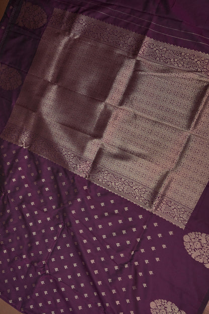 Deep Wine Semi Silk Saree with Turning Border & Rich Brocade Pallu