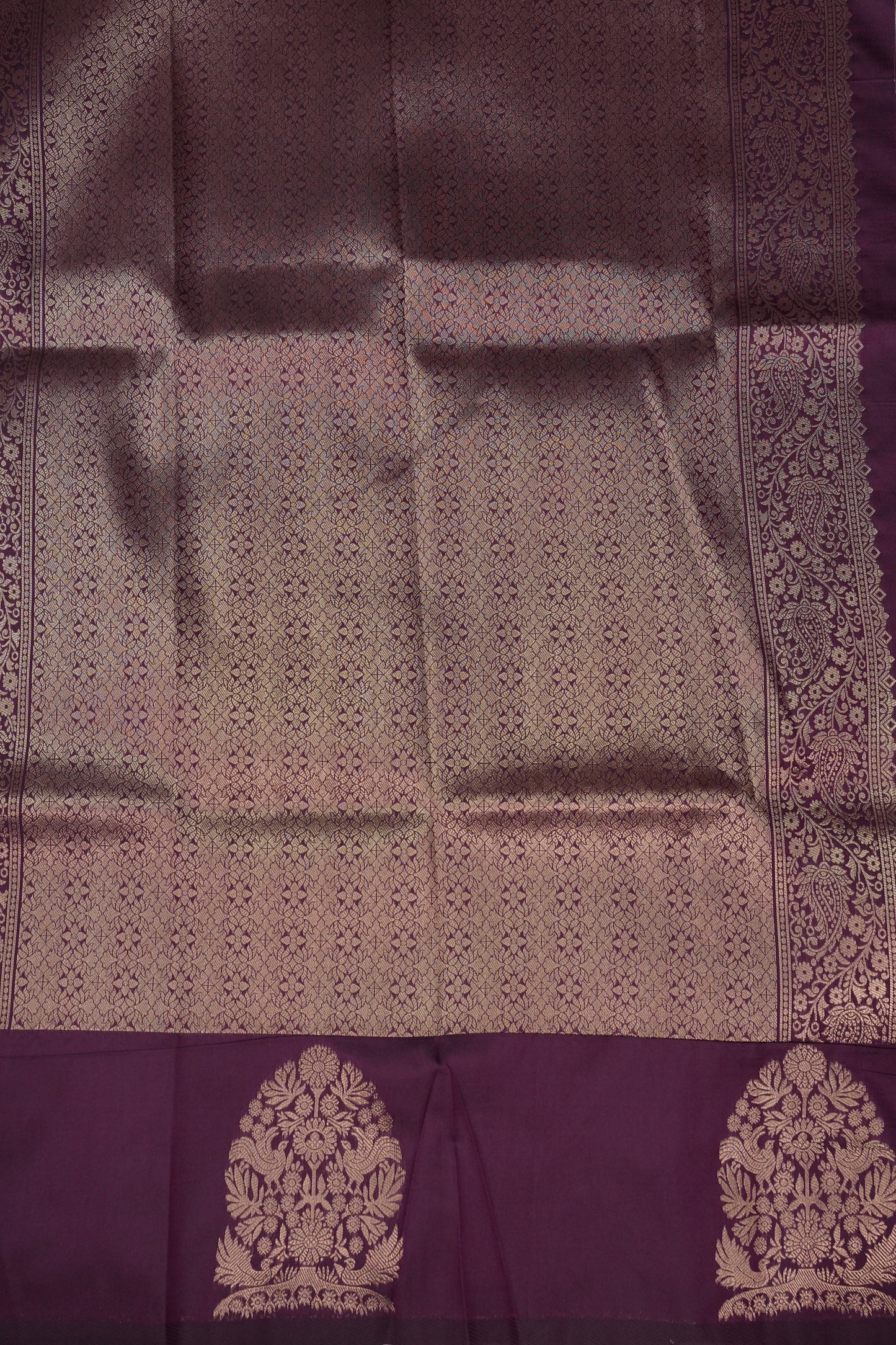 Deep Wine Semi Silk Saree with Turning Border & Rich Brocade Pallu