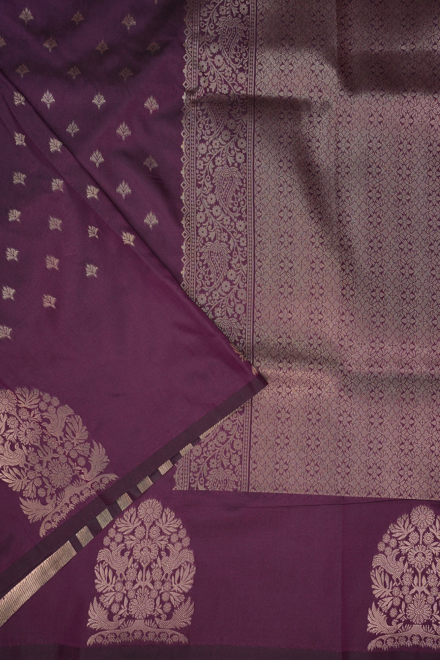 Deep Wine Semi Silk Saree with Turning Border & Rich Brocade Pallu