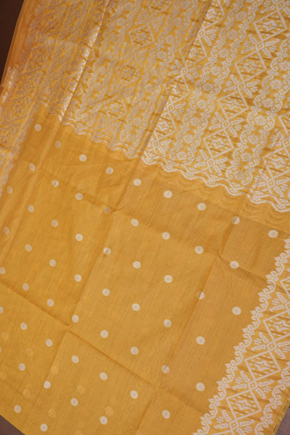 Yellow Jamdani Saree with Intricate White Woven Motifs