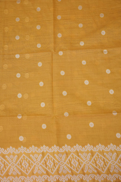 Yellow Jamdani Saree with Intricate White Woven Motifs