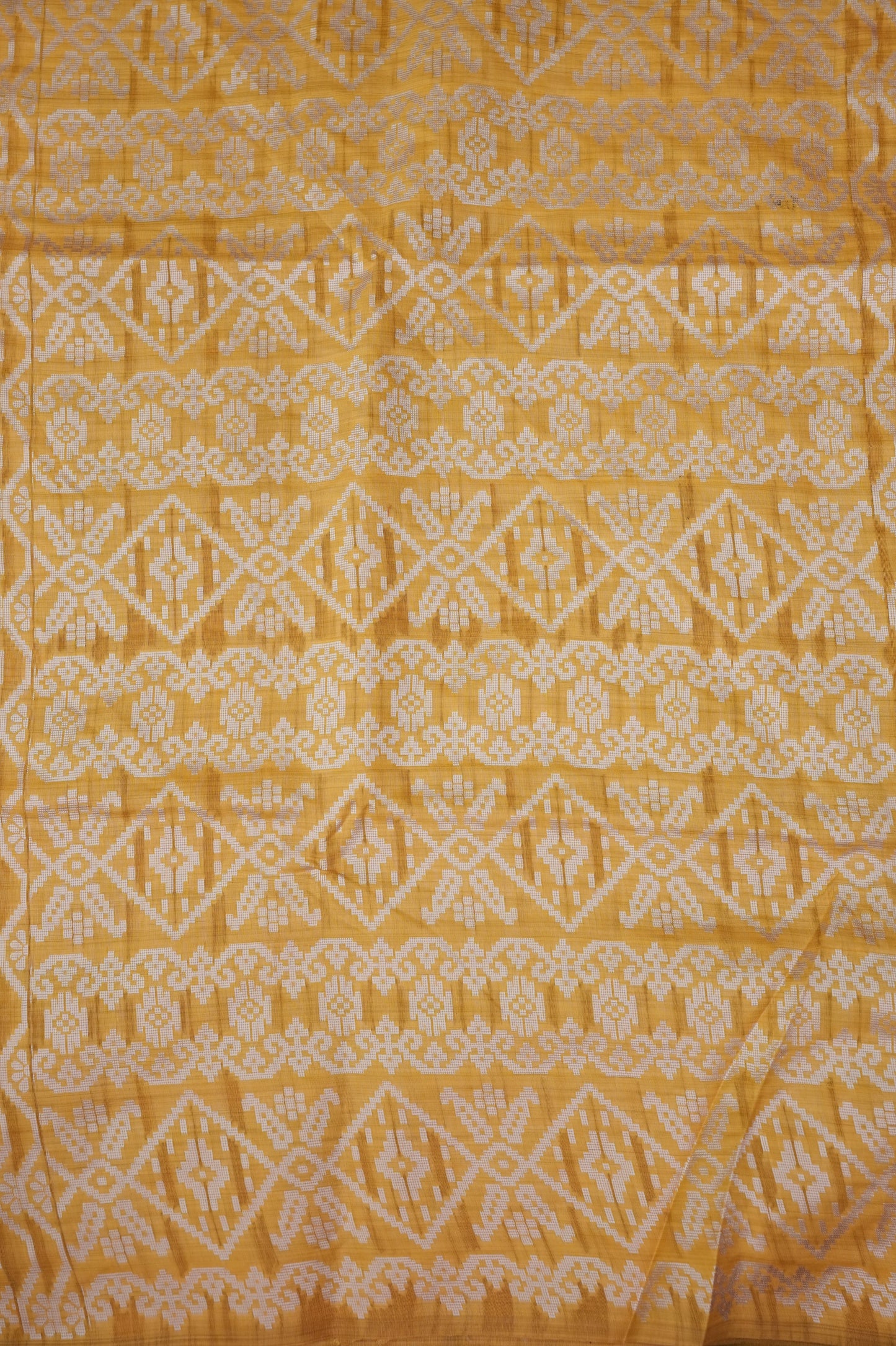 Yellow Jamdani Saree with Intricate White Woven Motifs