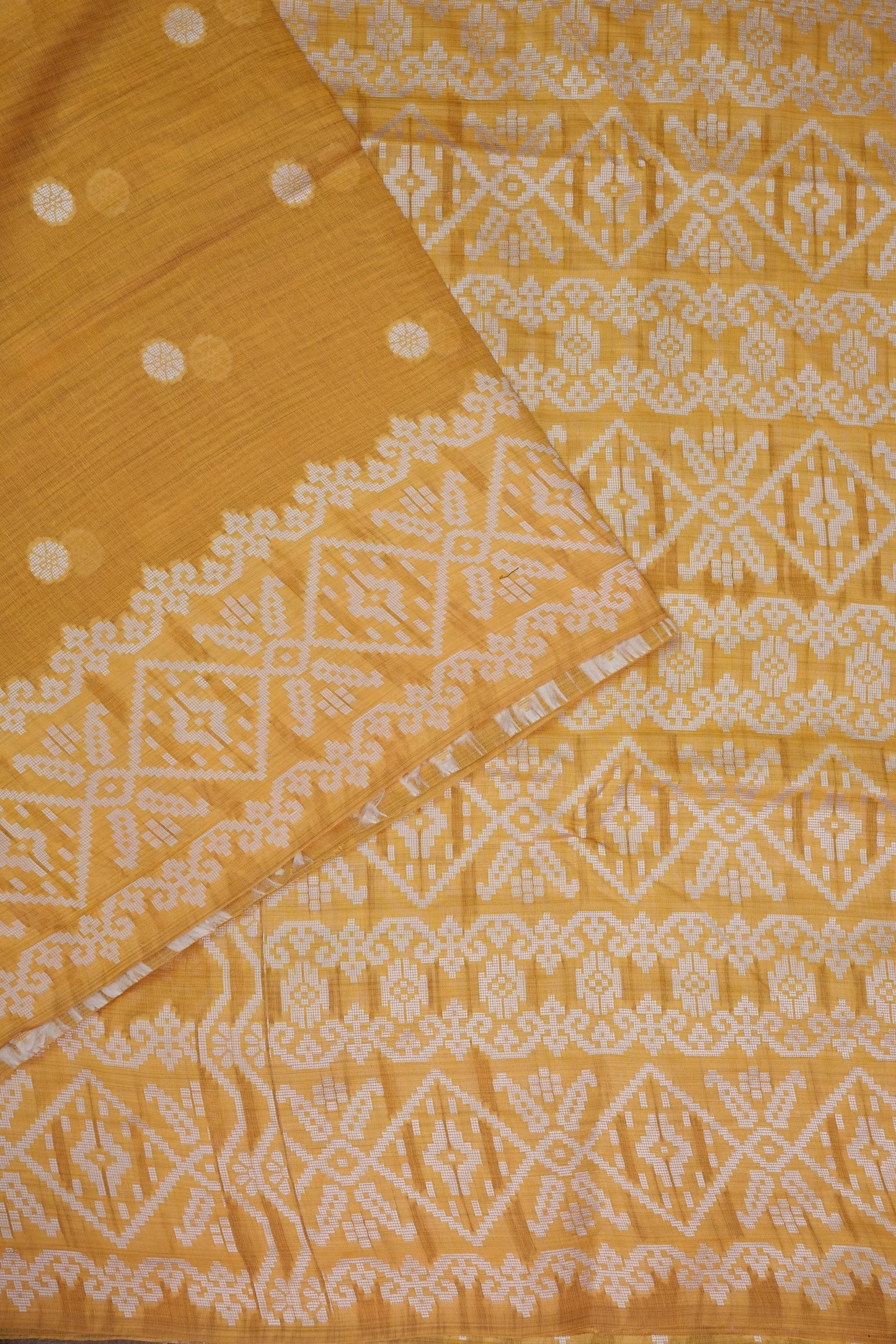 Yellow Jamdani Saree with Intricate White Woven Motifs