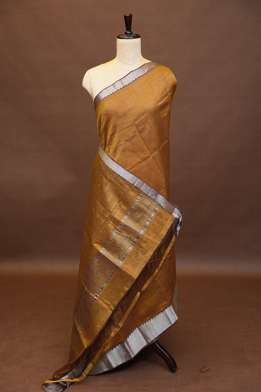 Mangalagiri Silk Cotton Saree - Burnt Mustard
