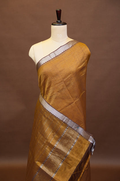 Mangalagiri Silk Cotton Saree - Burnt Mustard
