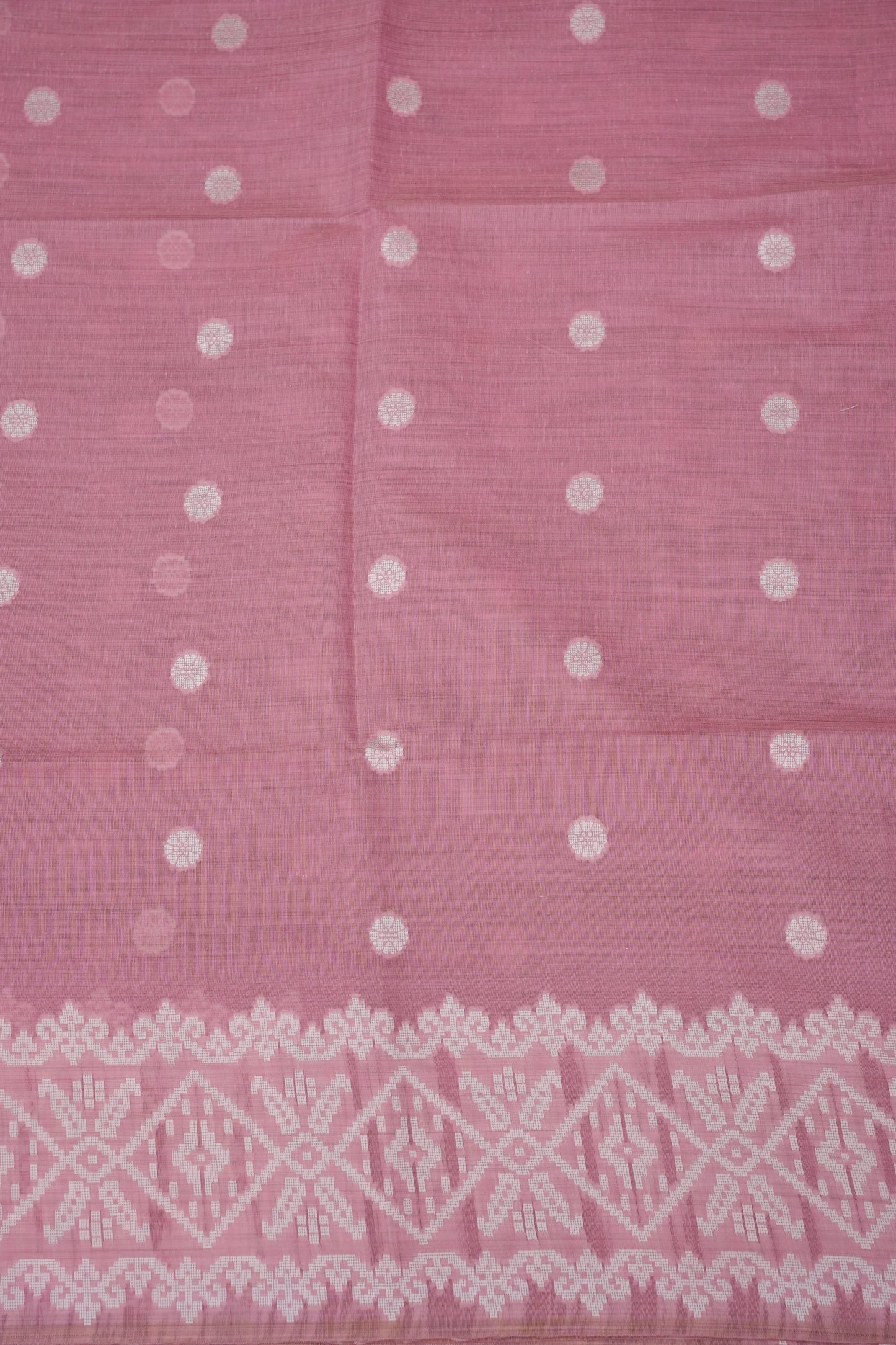 Pink Jamdani Saree with Intricate White Woven Motifs