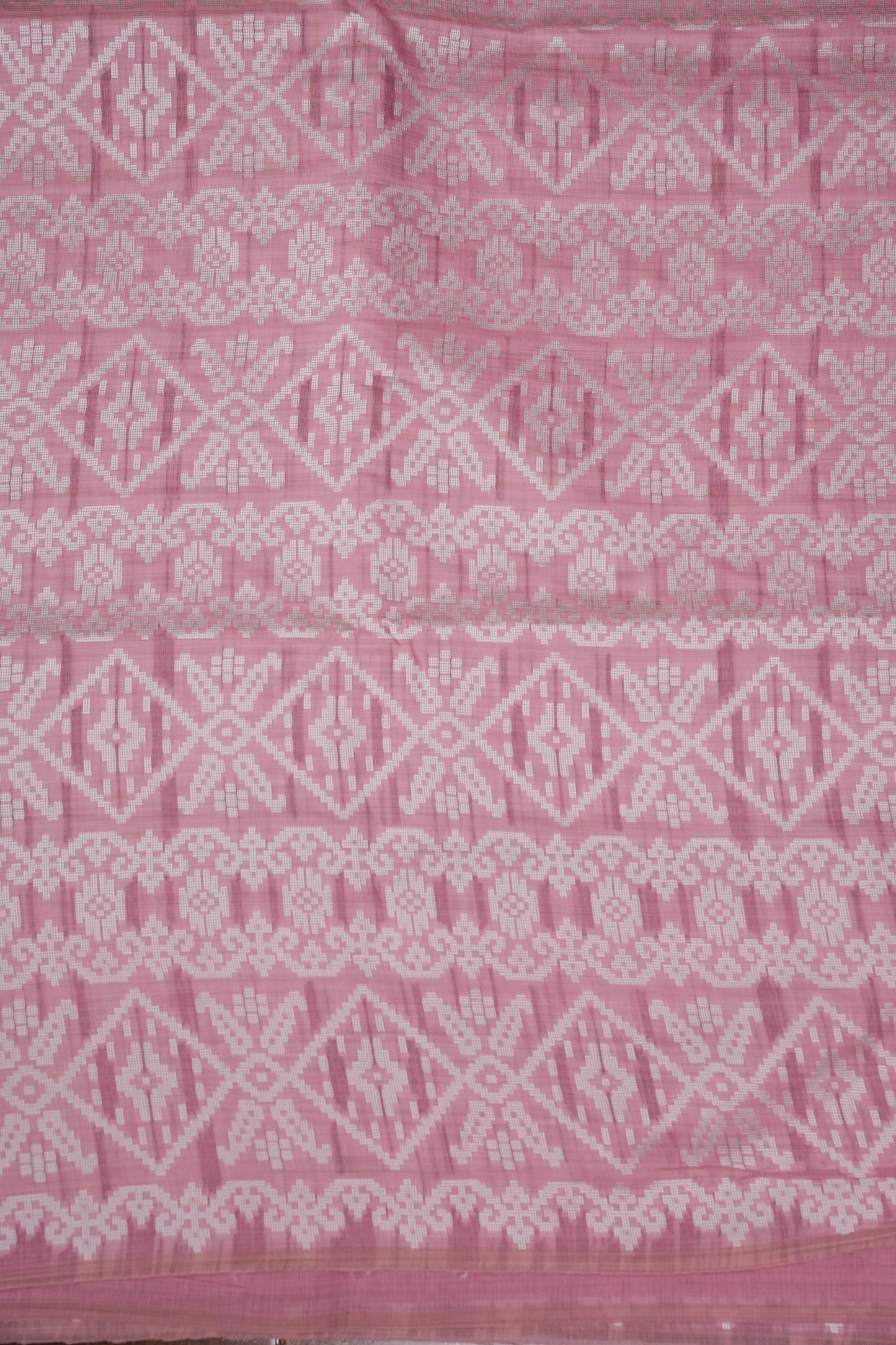 Pink Jamdani Saree with Intricate White Woven Motifs