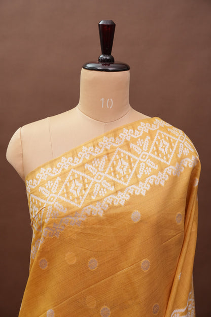 Yellow Jamdani Saree with Intricate White Woven Motifs
