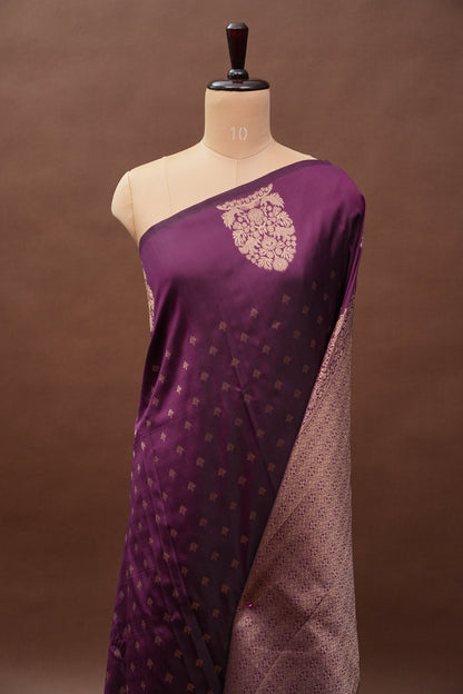 Deep Wine Semi Silk Saree with Turning Border & Rich Brocade Pallu