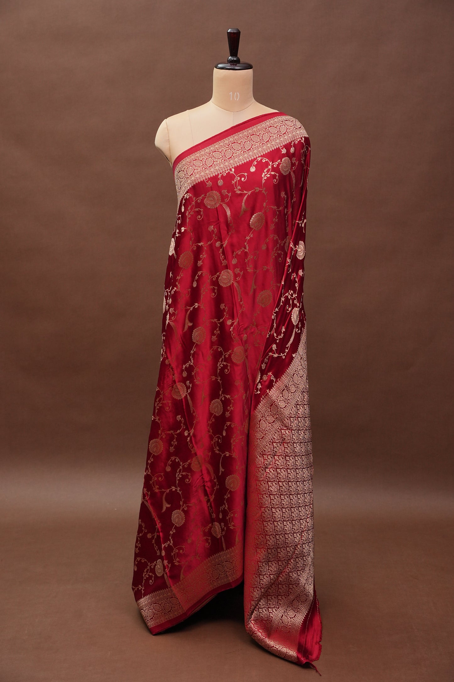 Pure Mashru Silk Saree in Deep Red with Intricate Jaal Weave