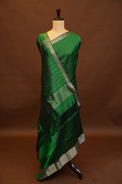 Mangalagiri Silk Cotton Saree - Rich Emerald Green