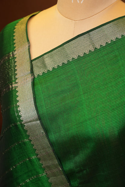 Mangalagiri Silk Cotton Saree - Rich Emerald Green