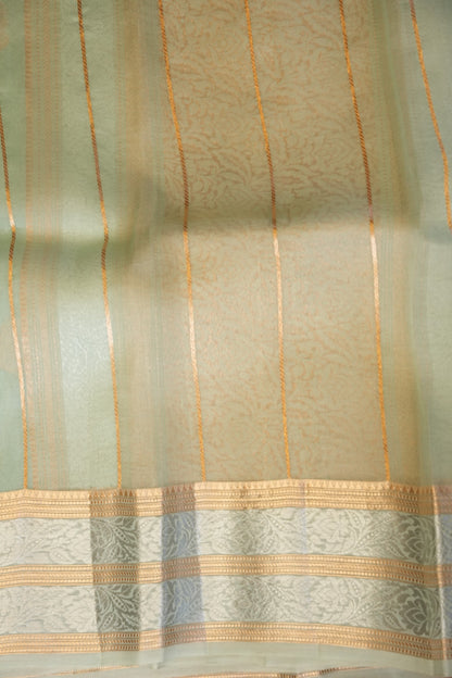 Pure Banarasi Organza(Kora) Silk Handloom Saree with Silver & Gold Zari Buttas & Border – Powder Blue | Silk Mark Certified