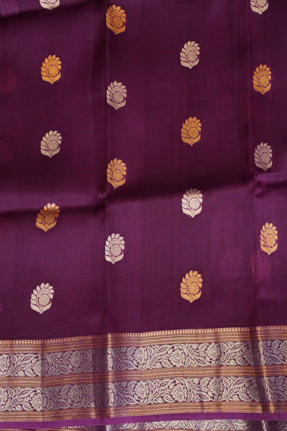 Pure Banarasi Organza(Kora) Silk Handloom Saree with Gold & Silver Zari Buttas – Burgundy | Silk Mark Certified
