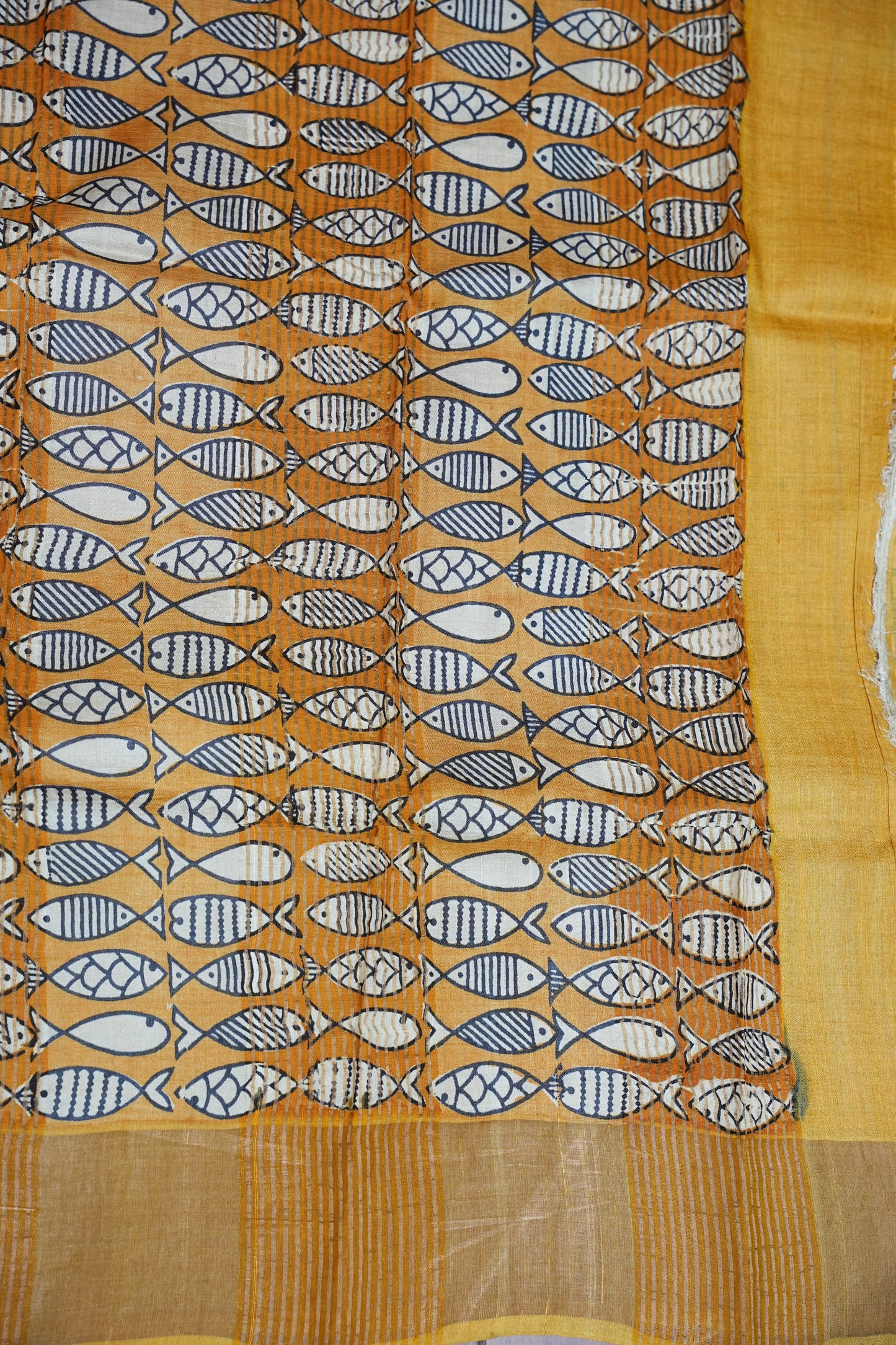 Pure Tussar Silk Saree in Ivory Checks with Mustard Yellow|Silk Mark Certified