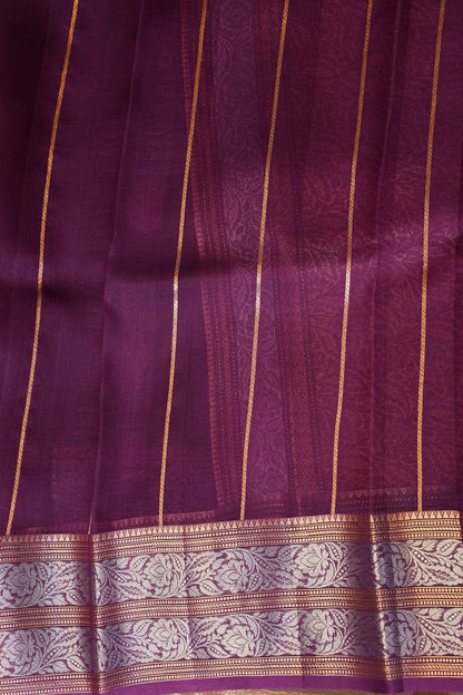 Pure Banarasi Organza(Kora) Silk Handloom Saree with Gold & Silver Zari Buttas – Burgundy | Silk Mark Certified
