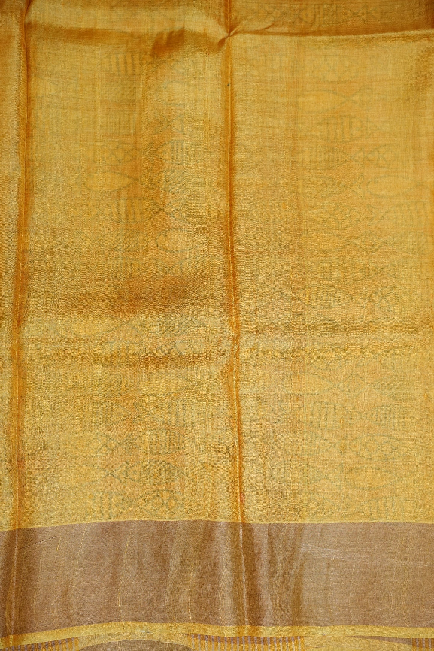 Pure Tussar Silk Saree in Ivory Checks with Mustard Yellow|Silk Mark Certified