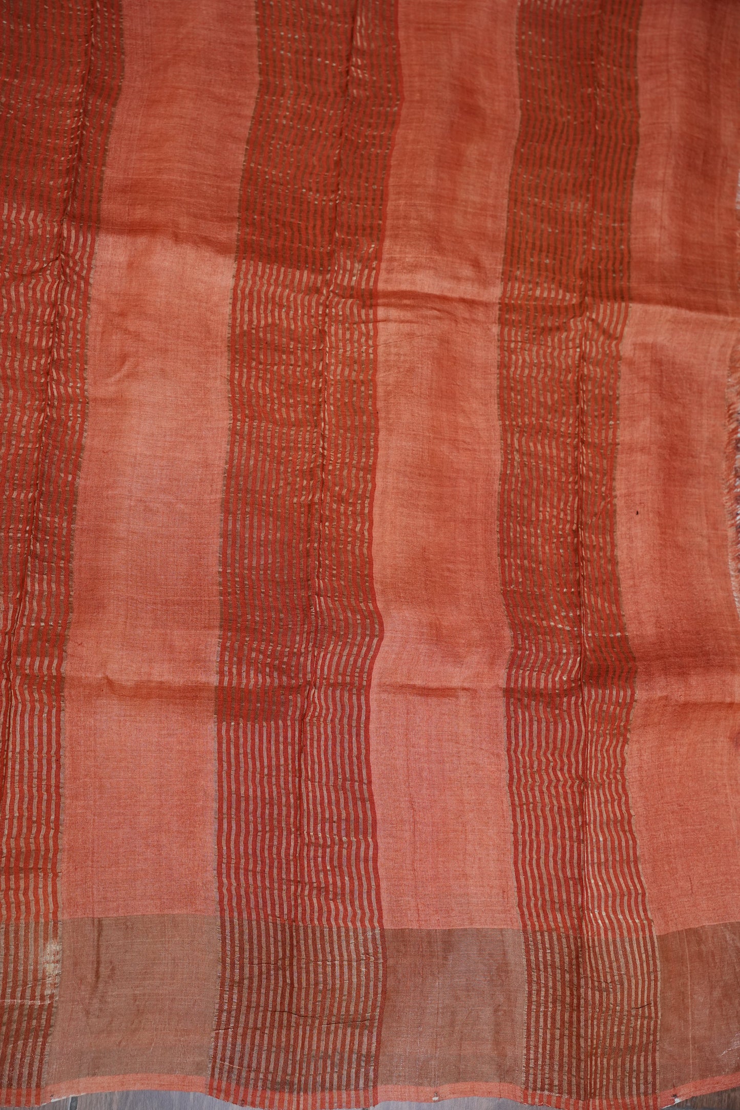 Pure Tussar Silk Saree in Ivory Chevron Weave with Terracotta Rust Pallu|Silk Mark Certified