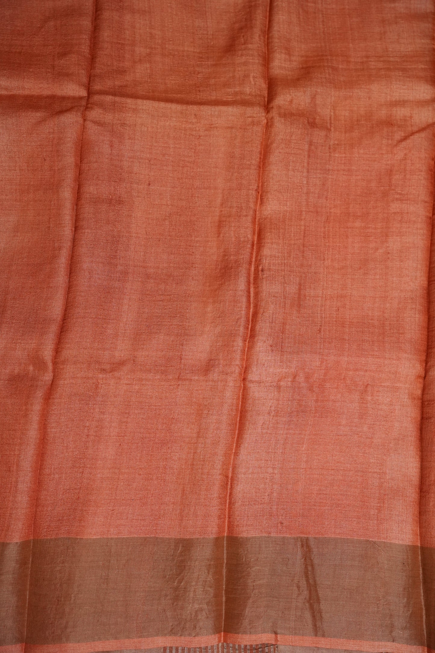 Pure Tussar Silk Saree in Ivory Chevron Weave with Terracotta Rust Pallu|Silk Mark Certified