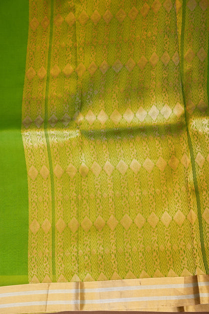 Pure Banarasi Organza(Kora) Silk Handloom Saree with Gold Zari Buttas & Border – Parrot Green | Silk Mark Certified