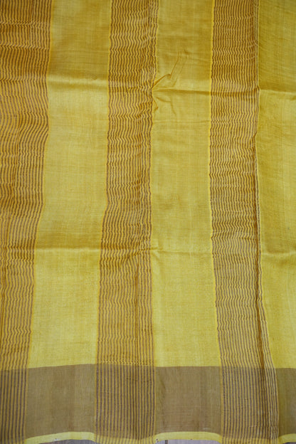 Pure Tussar Silk Saree Steel Grey with Lemon Yellow Pallu|Silk Mark Certified