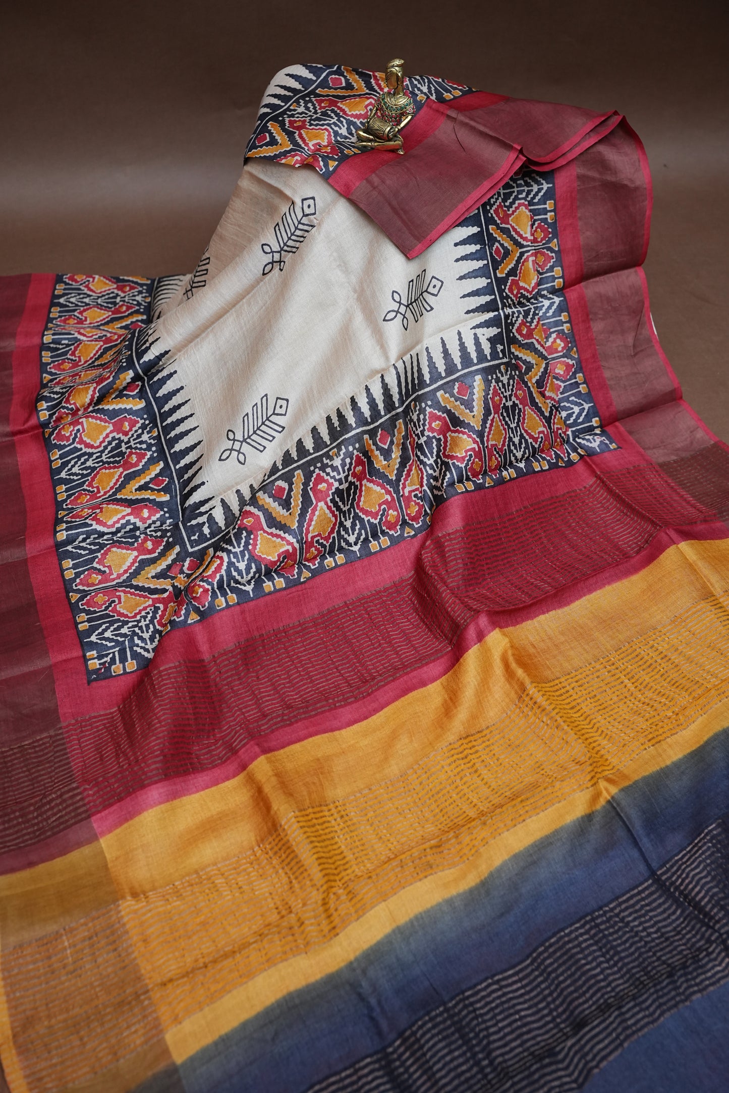 PURE TUSSAR SILK SAREE WITH PATOLA PRINTS | SILK MARK CERTIFICATE