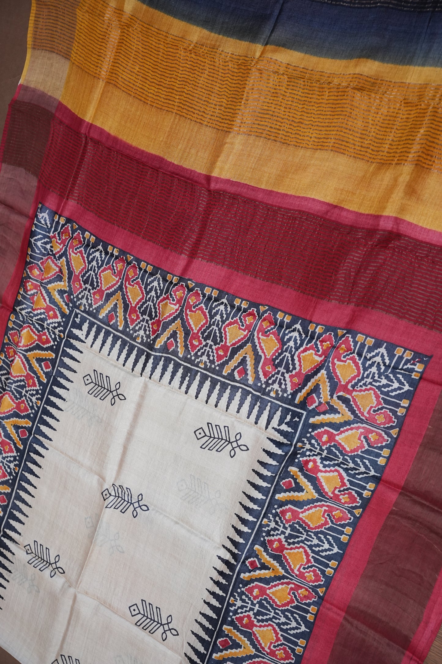 PURE TUSSAR SILK SAREE WITH PATOLA PRINTS | SILK MARK CERTIFICATE