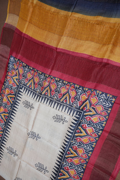 PURE TUSSAR SILK SAREE WITH PATOLA PRINTS | SILK MARK CERTIFICATE