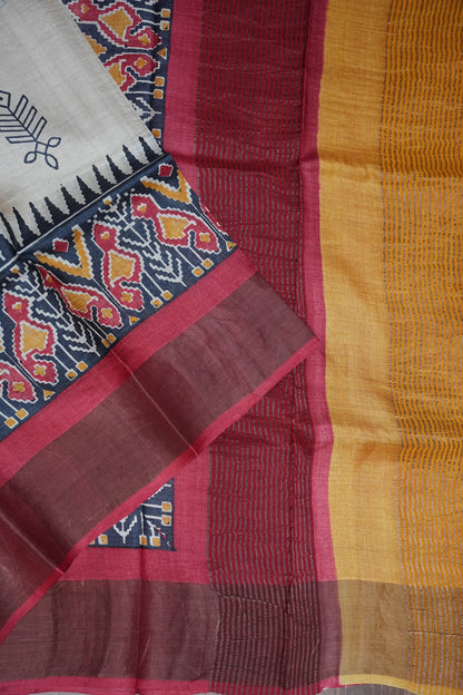 PURE TUSSAR SILK SAREE WITH PATOLA PRINTS | SILK MARK CERTIFICATE