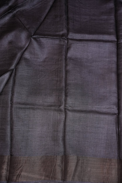 Pure Tussar Silk Saree in Choclate brown and White Floral Vines|Silk Mark Certified