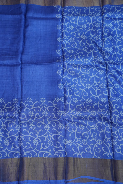 Pure Tussar Silk Saree in Royal Blue|Silk Mark Certified