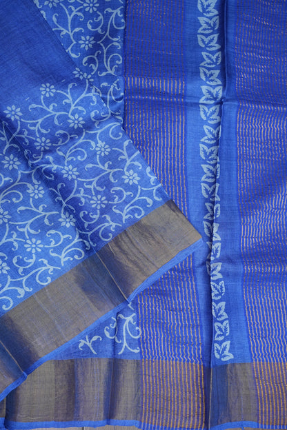 Pure Tussar Silk Saree in Royal Blue|Silk Mark Certified