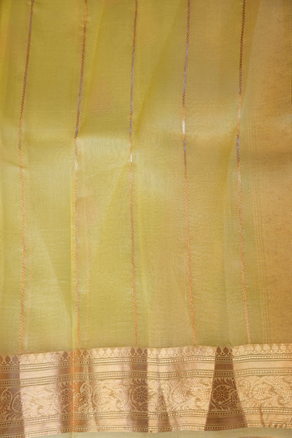 Pure Banarasi Organza(Kora) Silk Handloom Saree with Rose Gold Zari Buttas & Border – Lemon Yellow | Silk Mark Certified