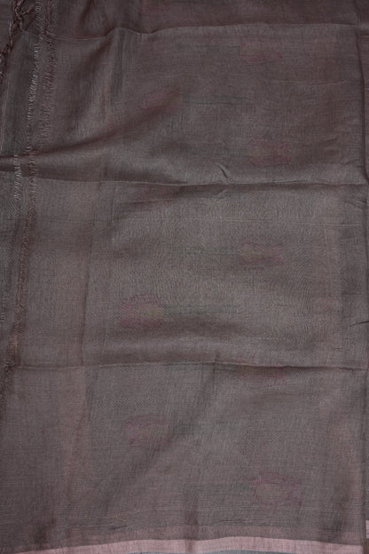 Pure Silk Linen Tissue Handwoven Jamdani Saree – sand dune with Lotus Motifs