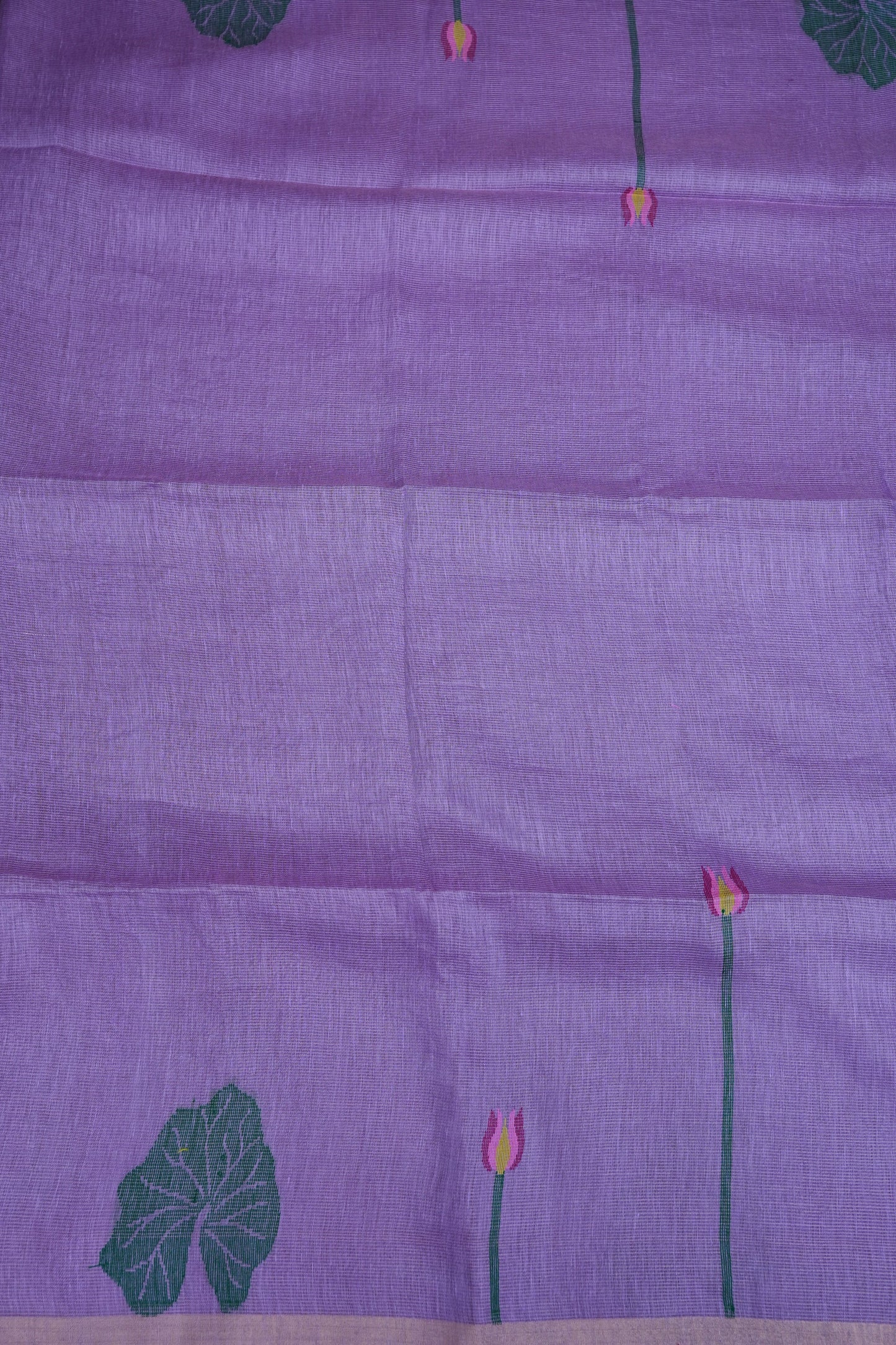 Pure Silk Linen Tissue Handwoven Jamdani Saree – Lavender with Floral Jamdani Weaving