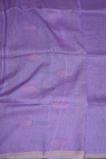 Pure Silk Linen Tissue Handwoven Jamdani Saree – Lavender with Floral Jamdani Weaving
